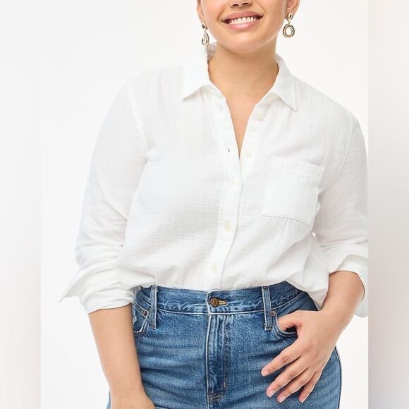 J. Crew Double Gauze Button Down Long Sleeve Shirt Warm Honey‎ size L NWT in pkg - Picture 4 of 9